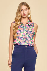 Garden Zip Collared Sleeveless Top