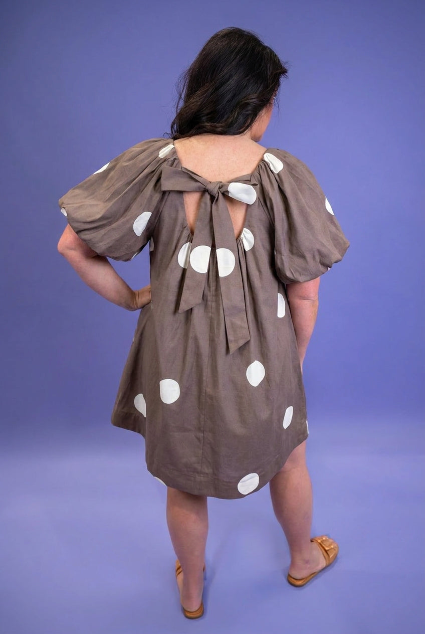 Polka Dot Knot-Back Mini Dress