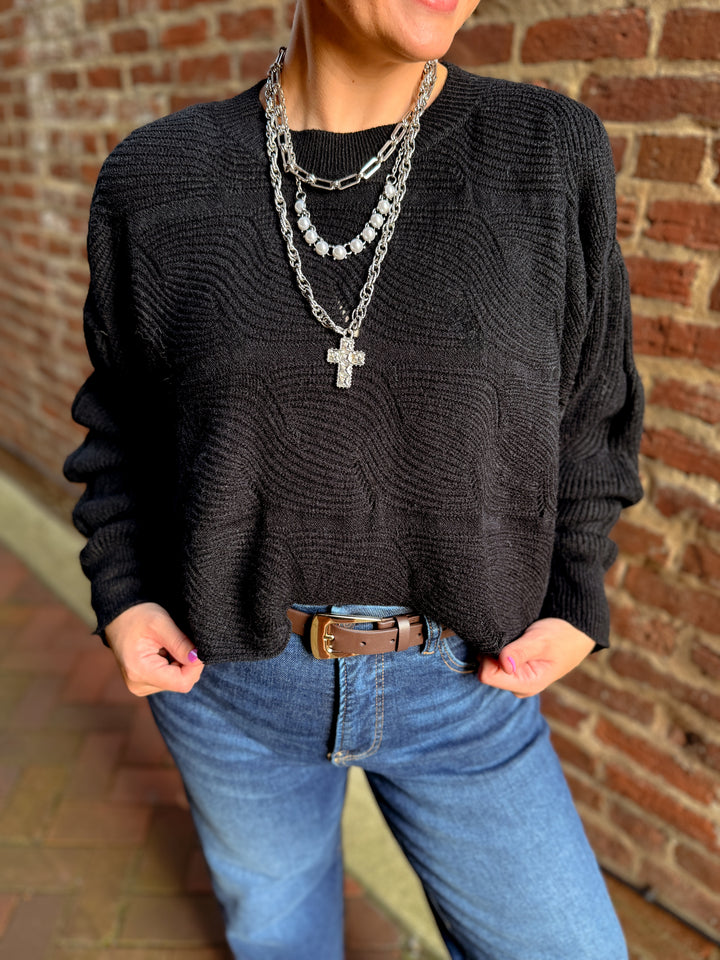 Scallop Hem Loose Fit Sweater