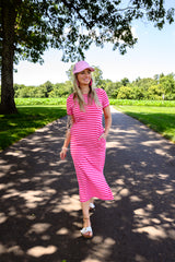 Scalloped-Trim Striped Side-Slit Dress