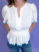 Scalloped Hem Smocked Waist Blouse
