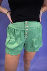Scalloped High-Waisted Button Shorts