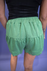 Scalloped High-Waisted Button Shorts