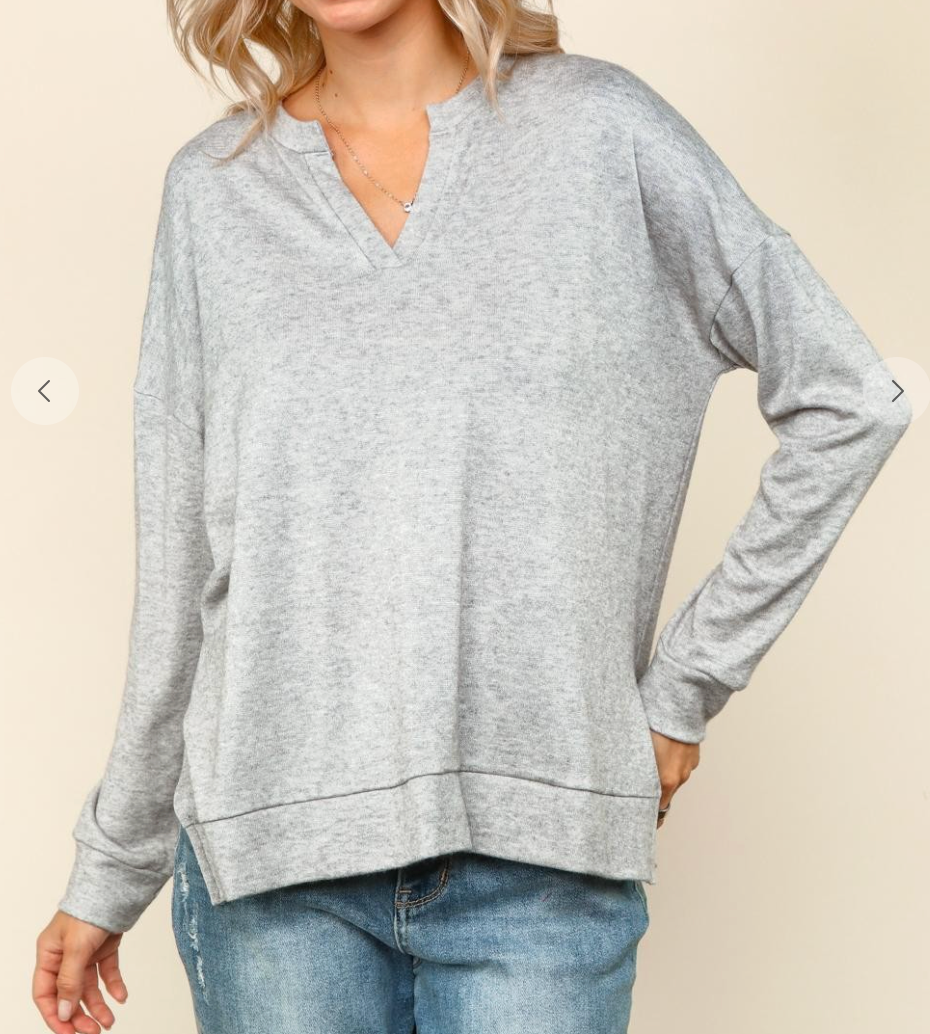 Weekend Slit Top - Grey DOORBUSTER