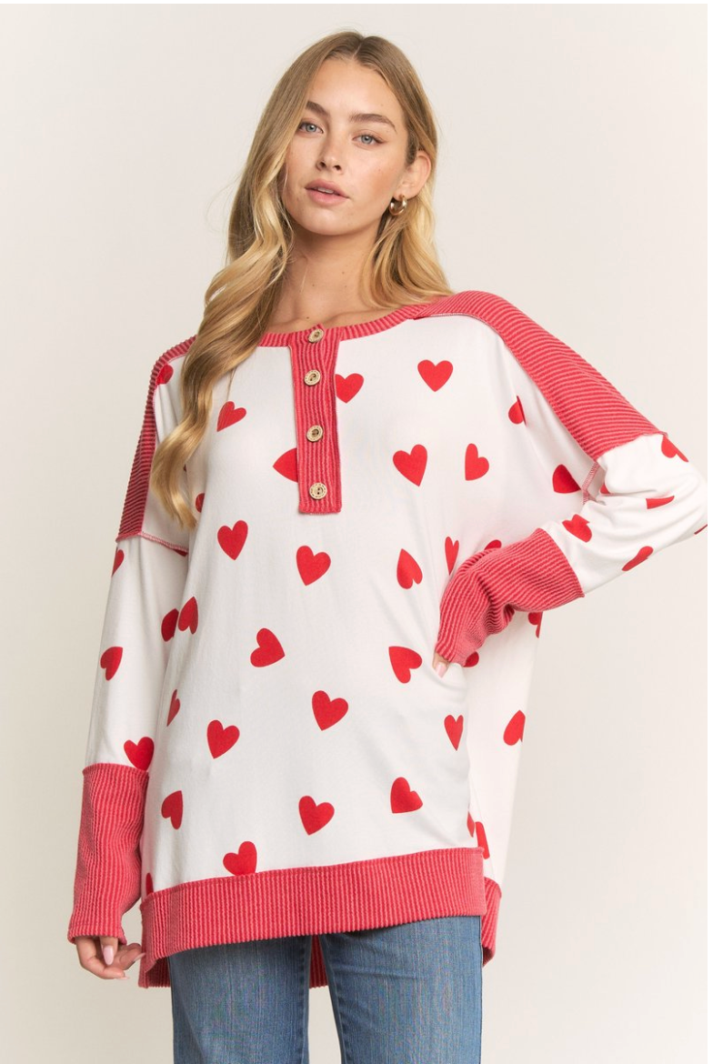 Heart Print Cozy Knit Sweater