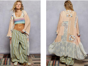 Patchwork Boho Duster - Peach