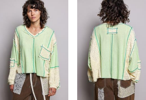 Mixed Texture Patchwork Button Top