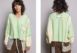 Mixed Texture Patchwork Button Top