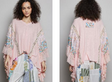Embroidered Draped Top - Pink