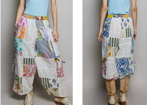 Patchwork Barrel Leg Pants