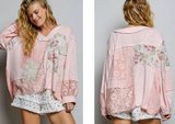 Patchwork Lace Relaxed Top - Pink