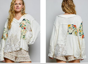 Patchwork Lace Relaxed Top - Natural