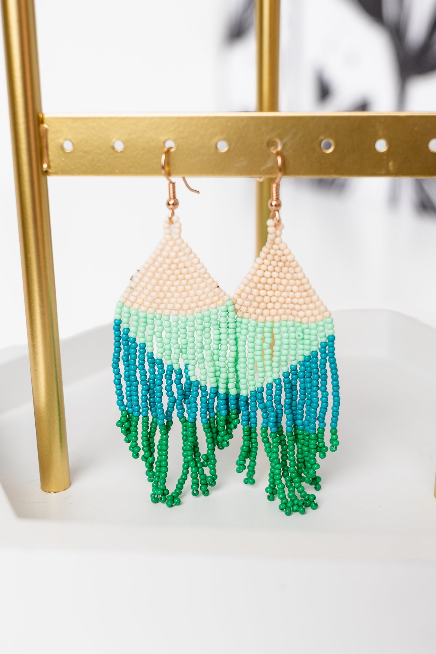 Seed Bead Color Block Fringe Earrings