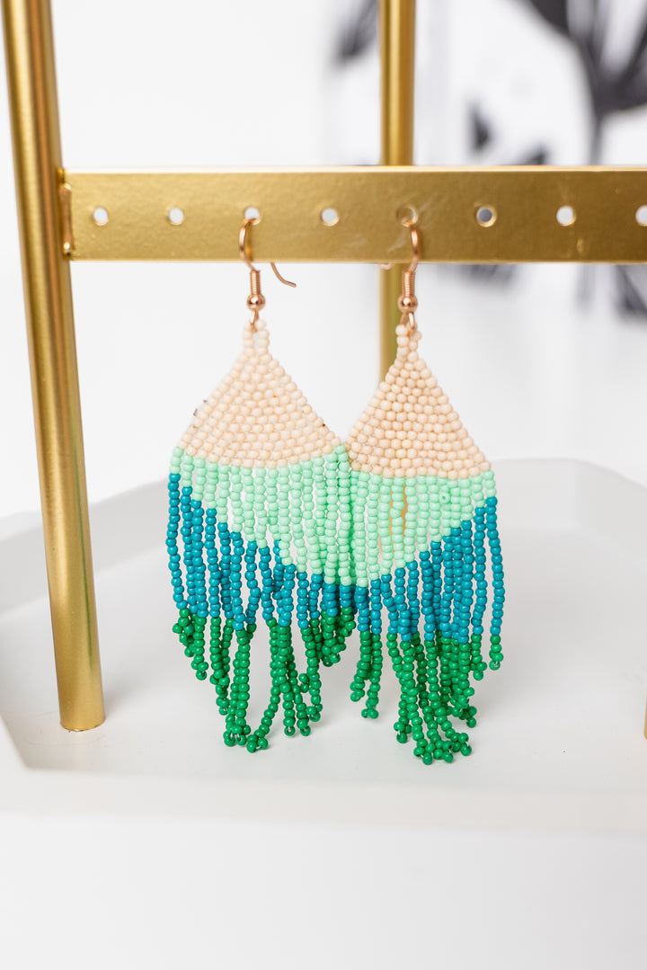 Seed Bead Color Block Fringe Earrings