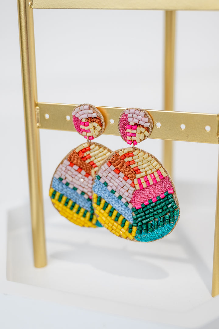 Seeded Geometric Pattern Teardrop Earrings