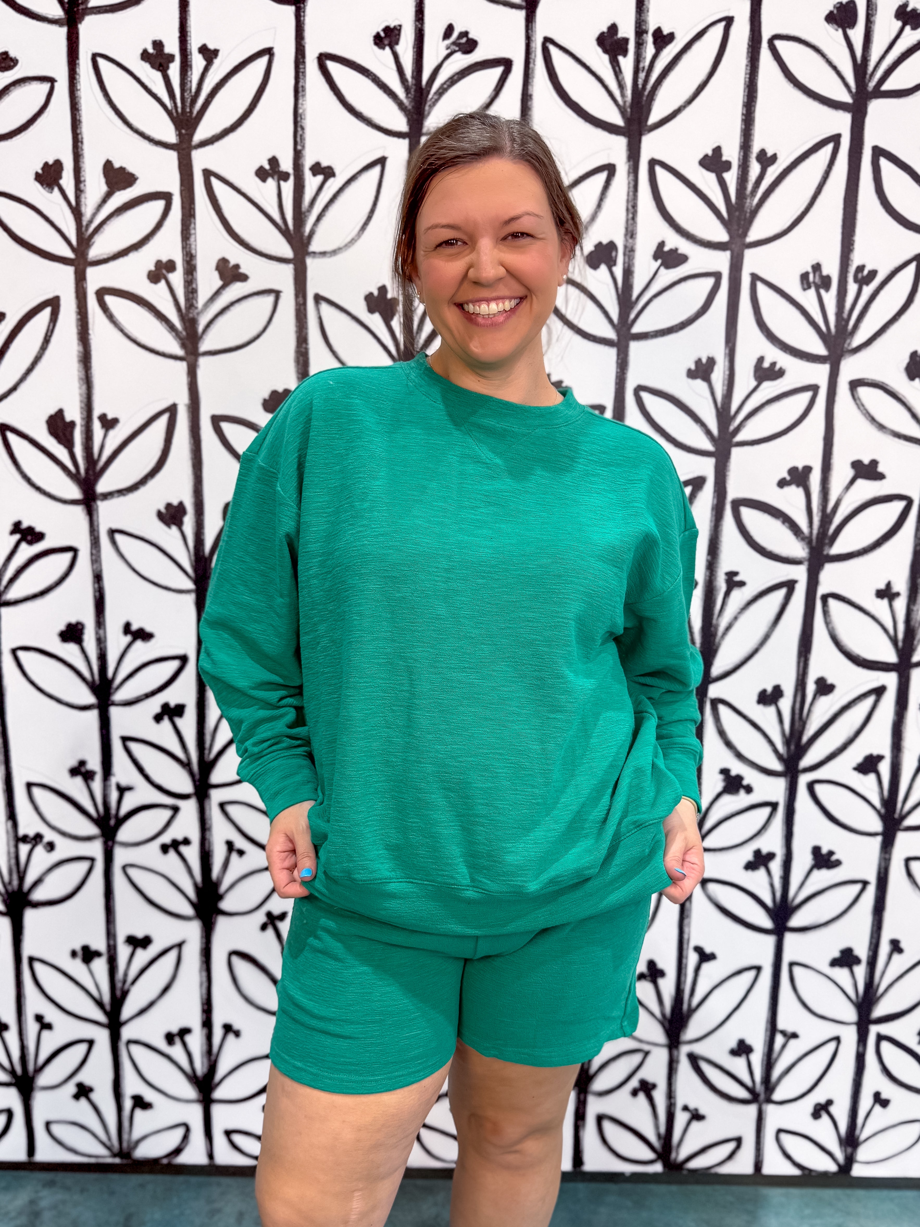Slub Pullover & Shorts Set - Green