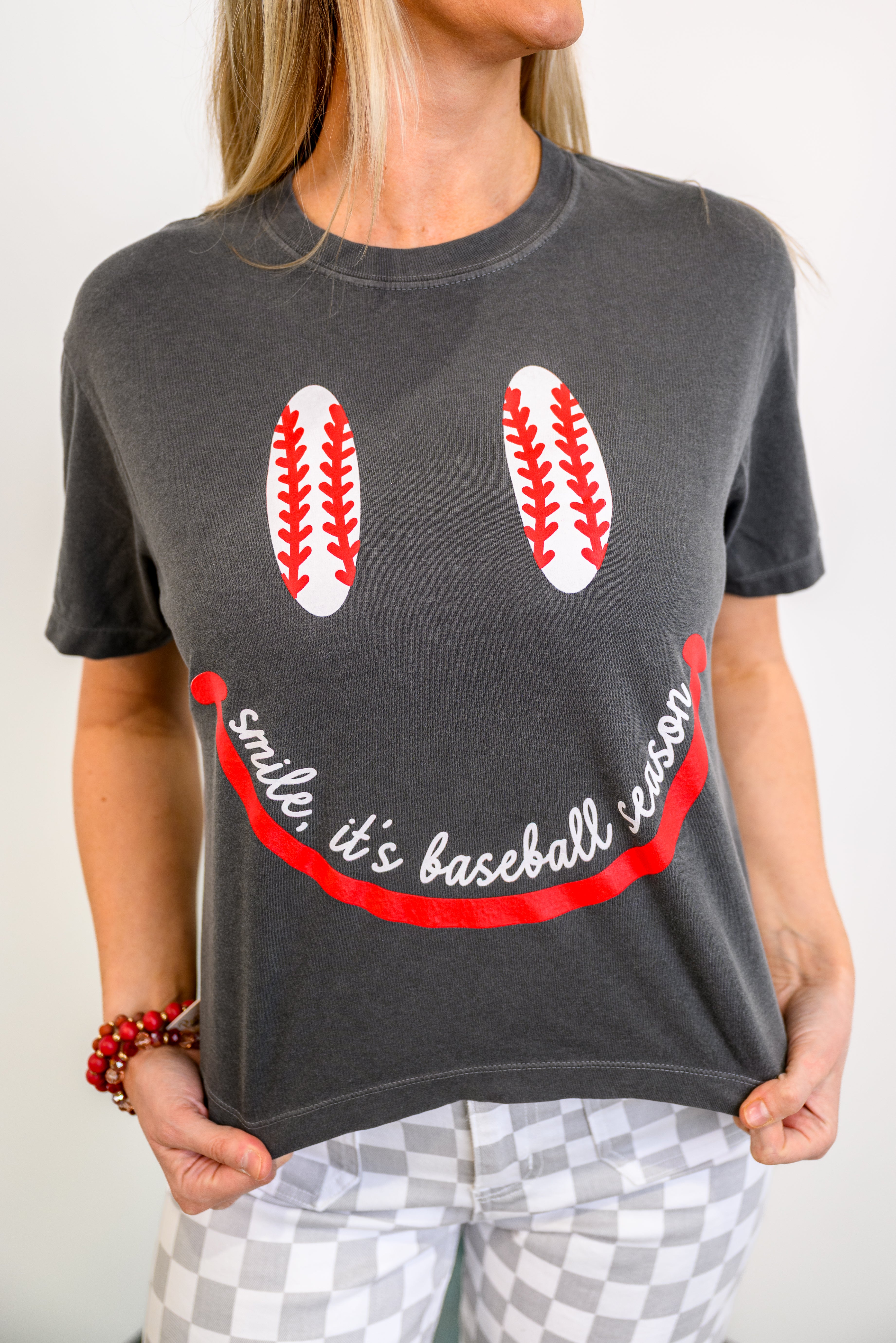 Smile It's Baseball Season Cropped Tee