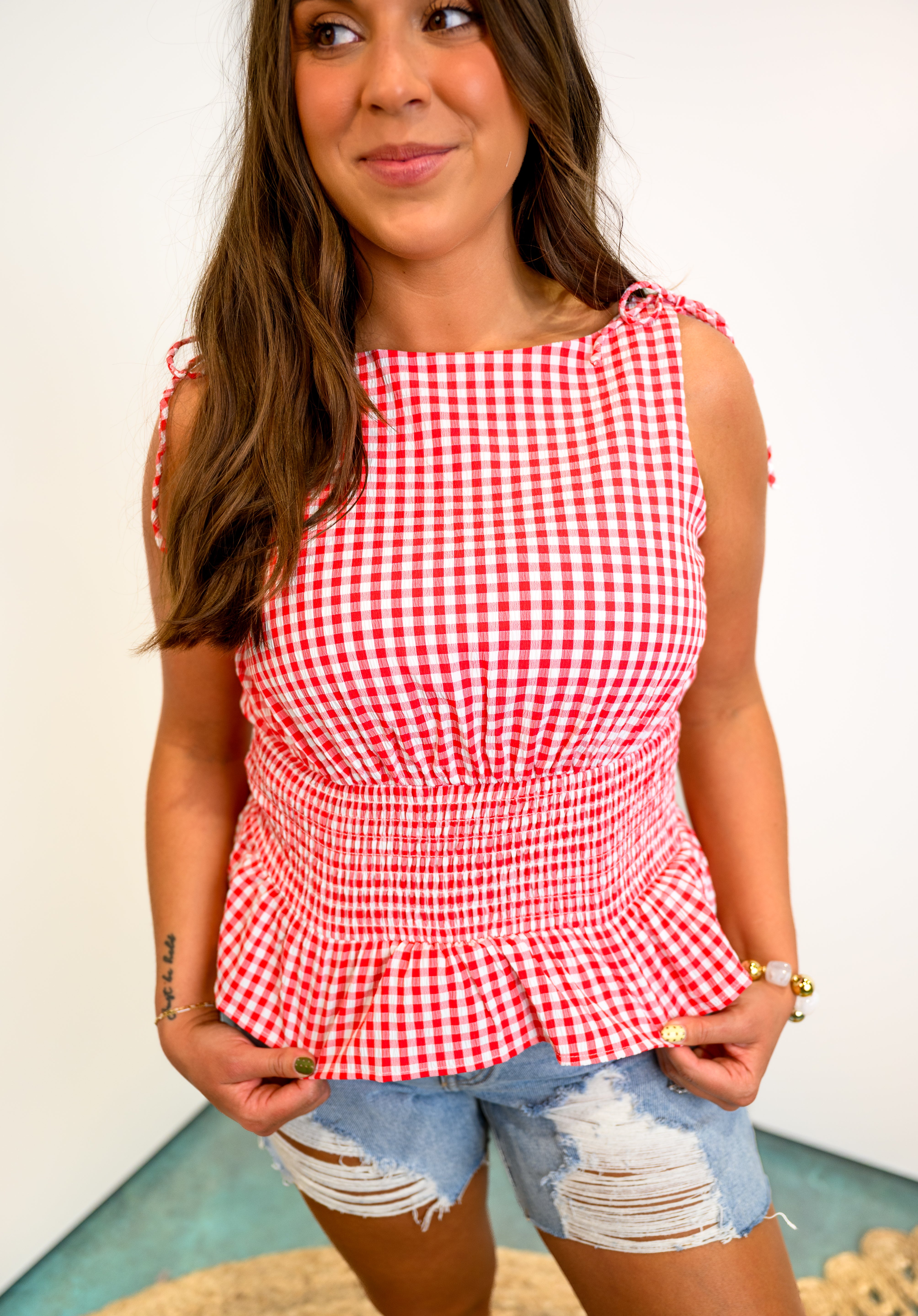 Smocked Elegance Plaid Top