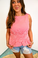 Smocked Elegance Plaid Top