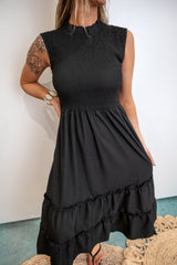 Smocked Waist Tiered Ruffle Maxi Dress - Black