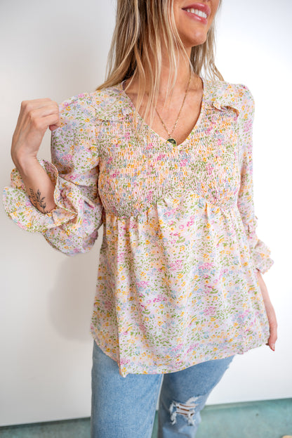 Smocked Yoke Floral Ruffle Blouse - EOS Final Sale