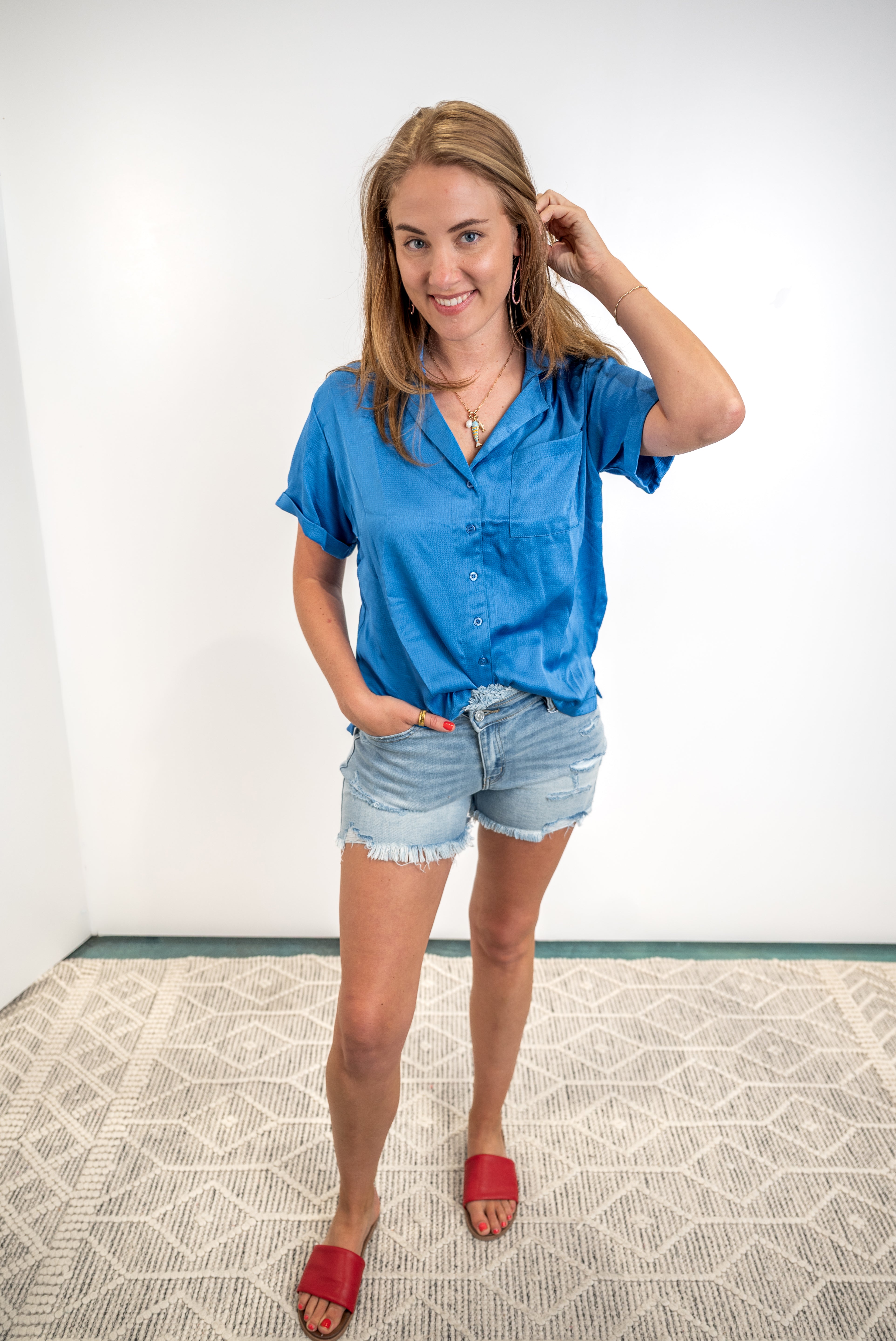Soft Glam Satin Top - Blue