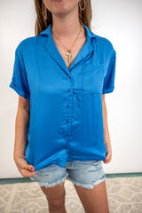 Soft Glam Satin Top - Blue