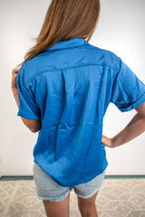 Soft Glam Satin Top - Blue