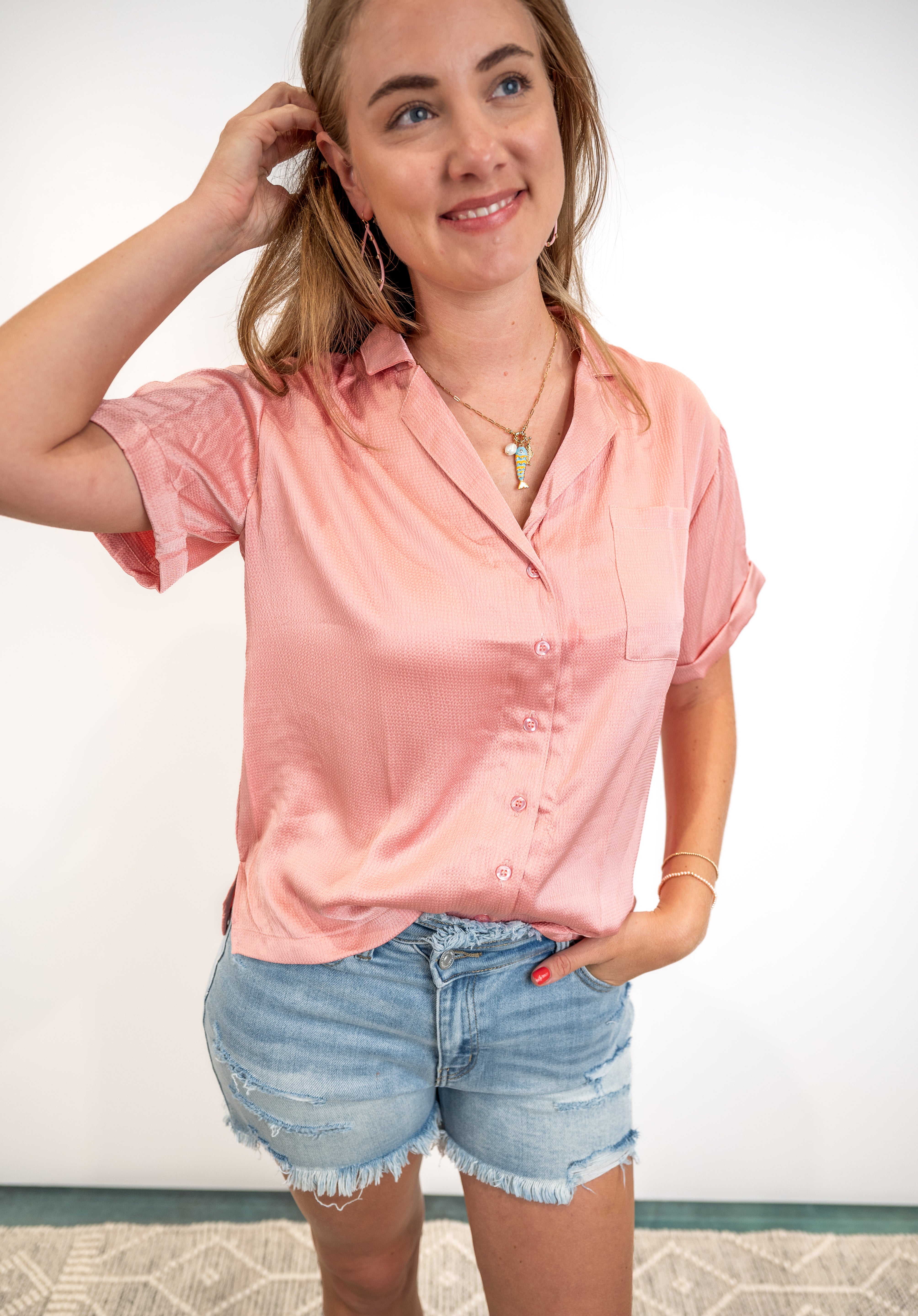 Soft Glam Satin Top - Blush