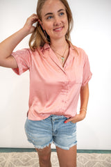 Soft Glam Satin Top - Blush