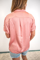 Soft Glam Satin Top - Blush
