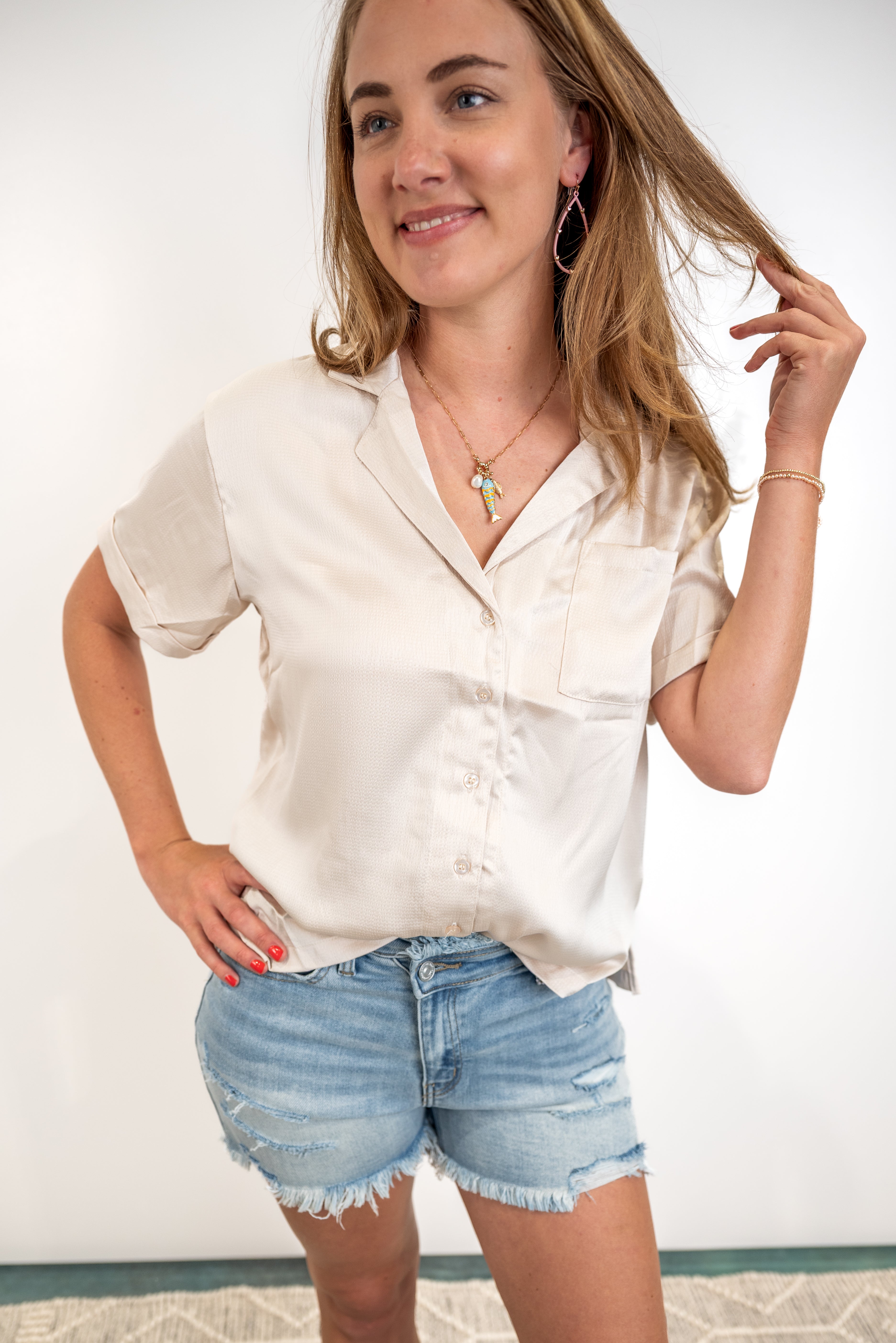 Soft Glam Satin Top - Champagne