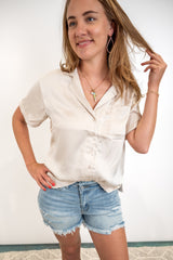 Soft Glam Satin Top - Champagne