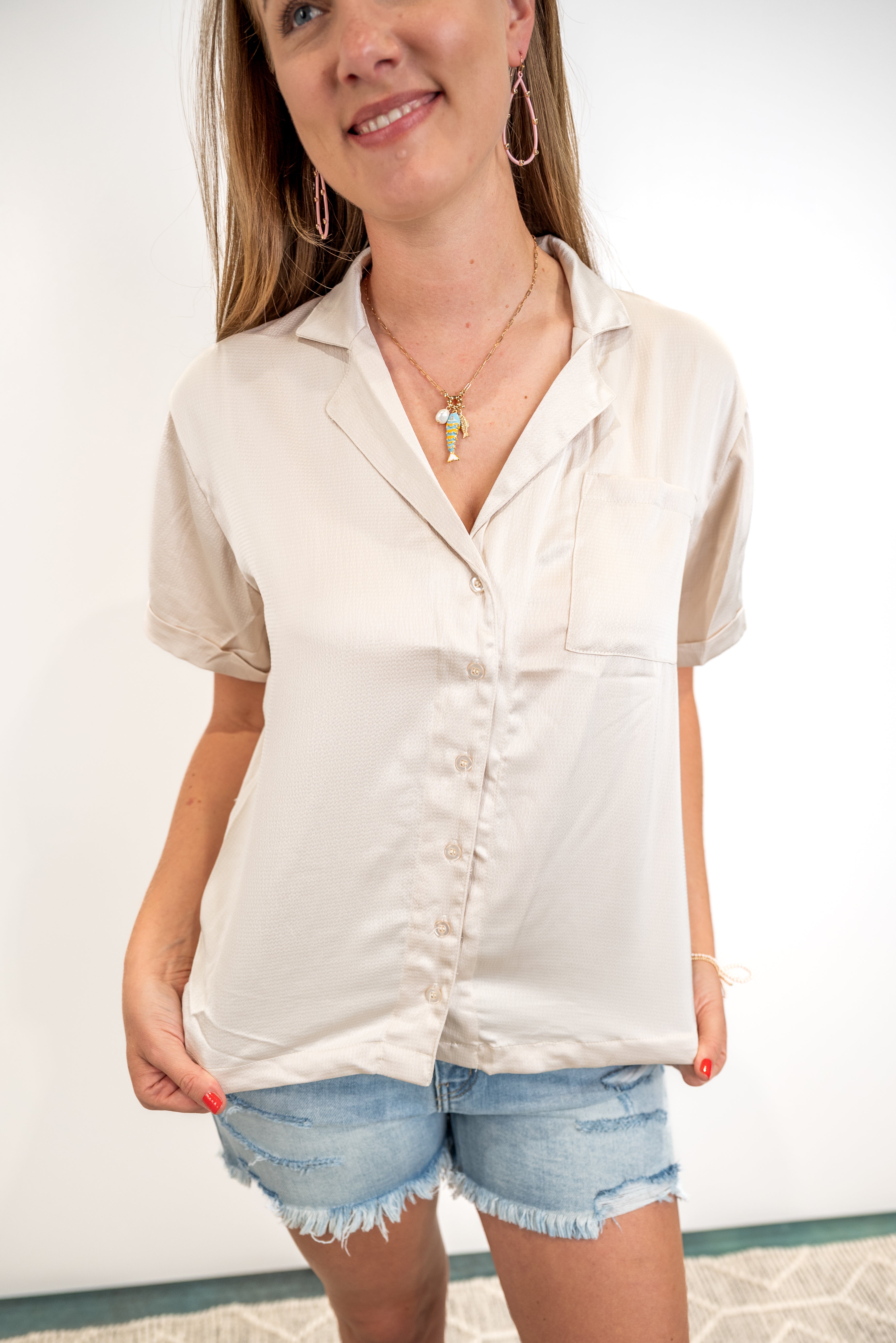 Soft Glam Satin Top - Champagne