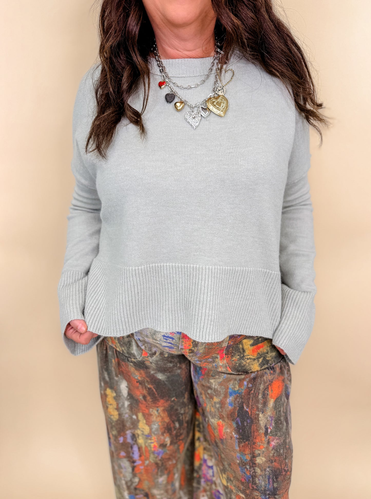 Solid Color Flared Sleeves Sweater