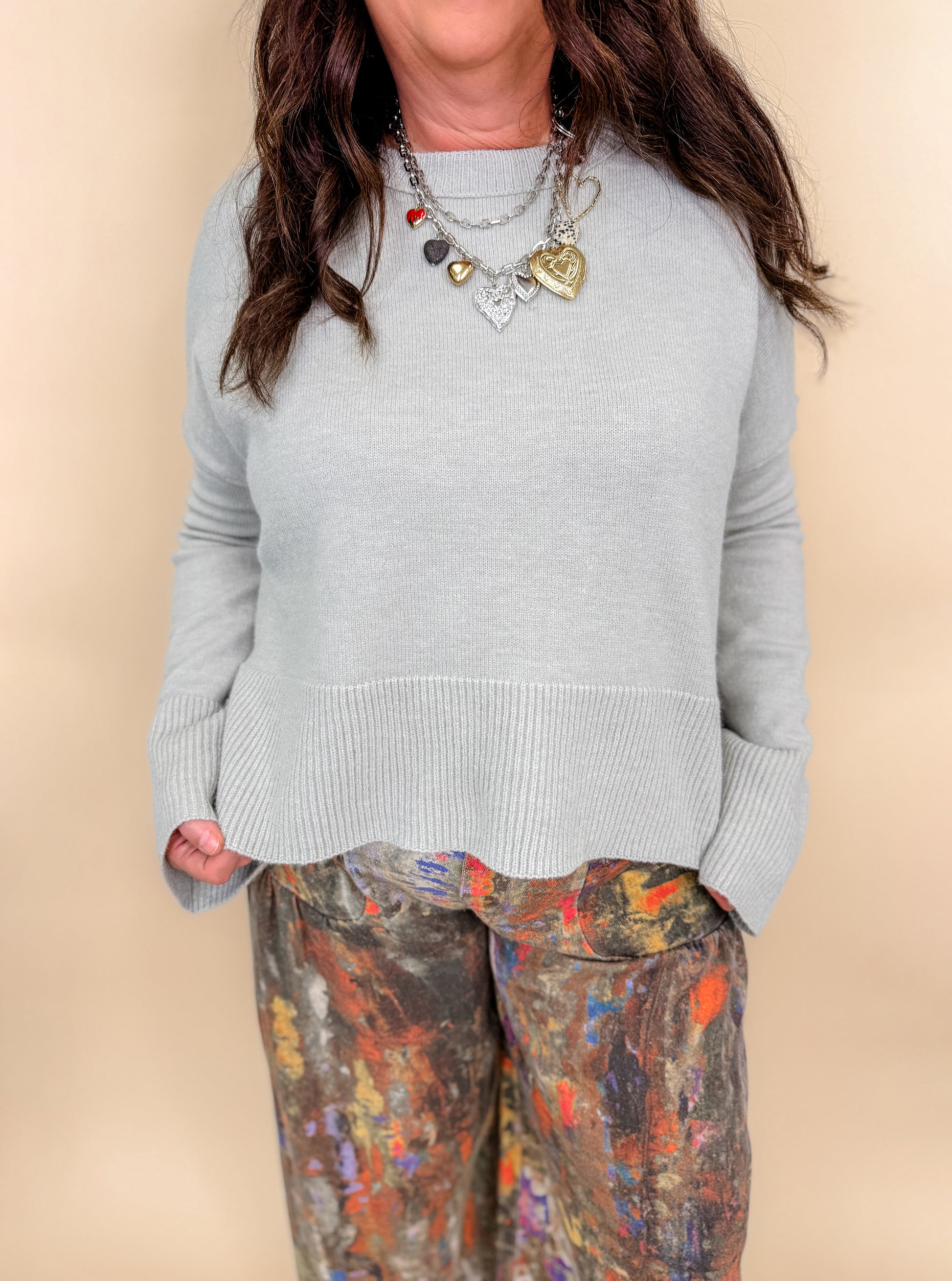 Solid Color Flared Sleeves Sweater