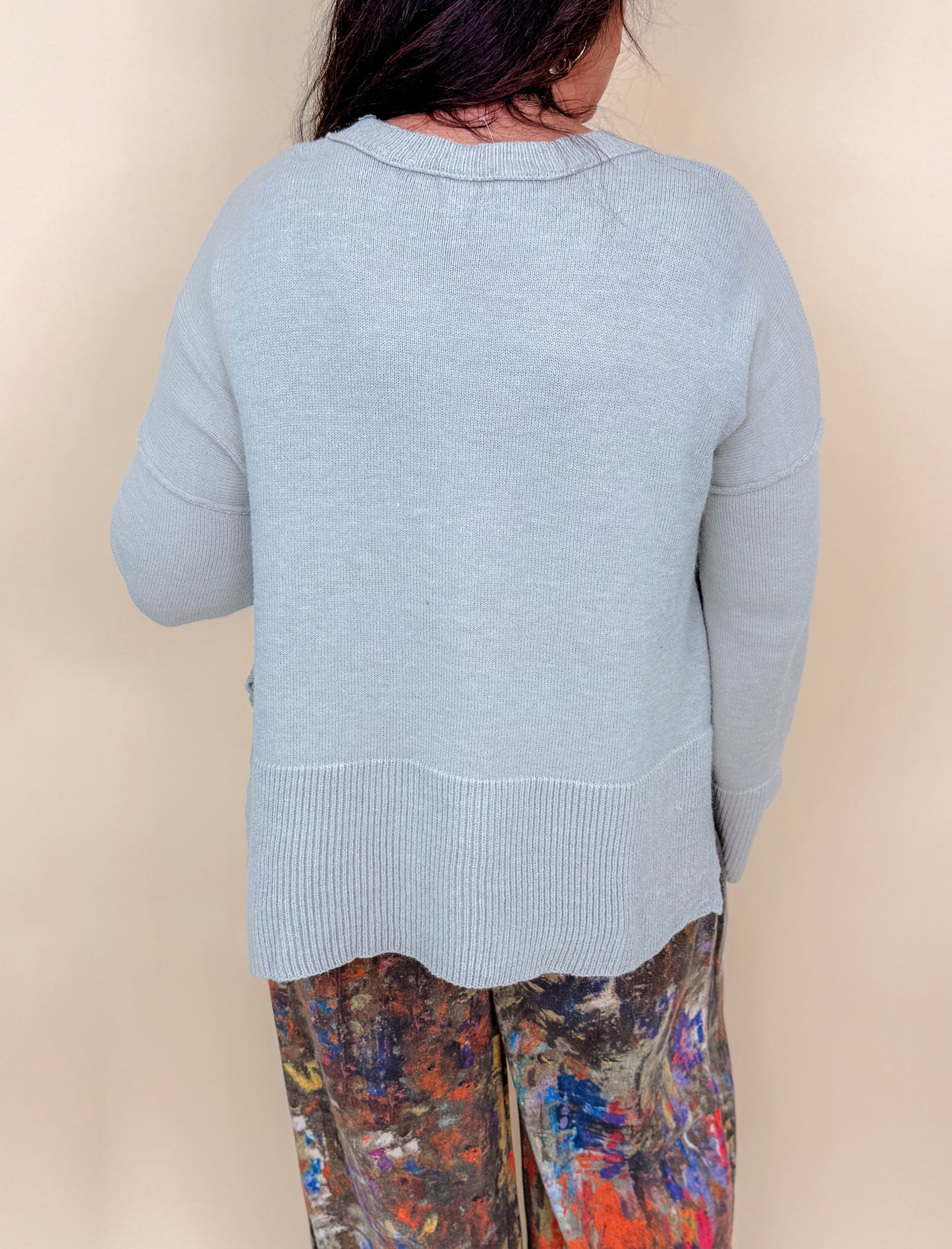 Solid Color Flared Sleeves Sweater