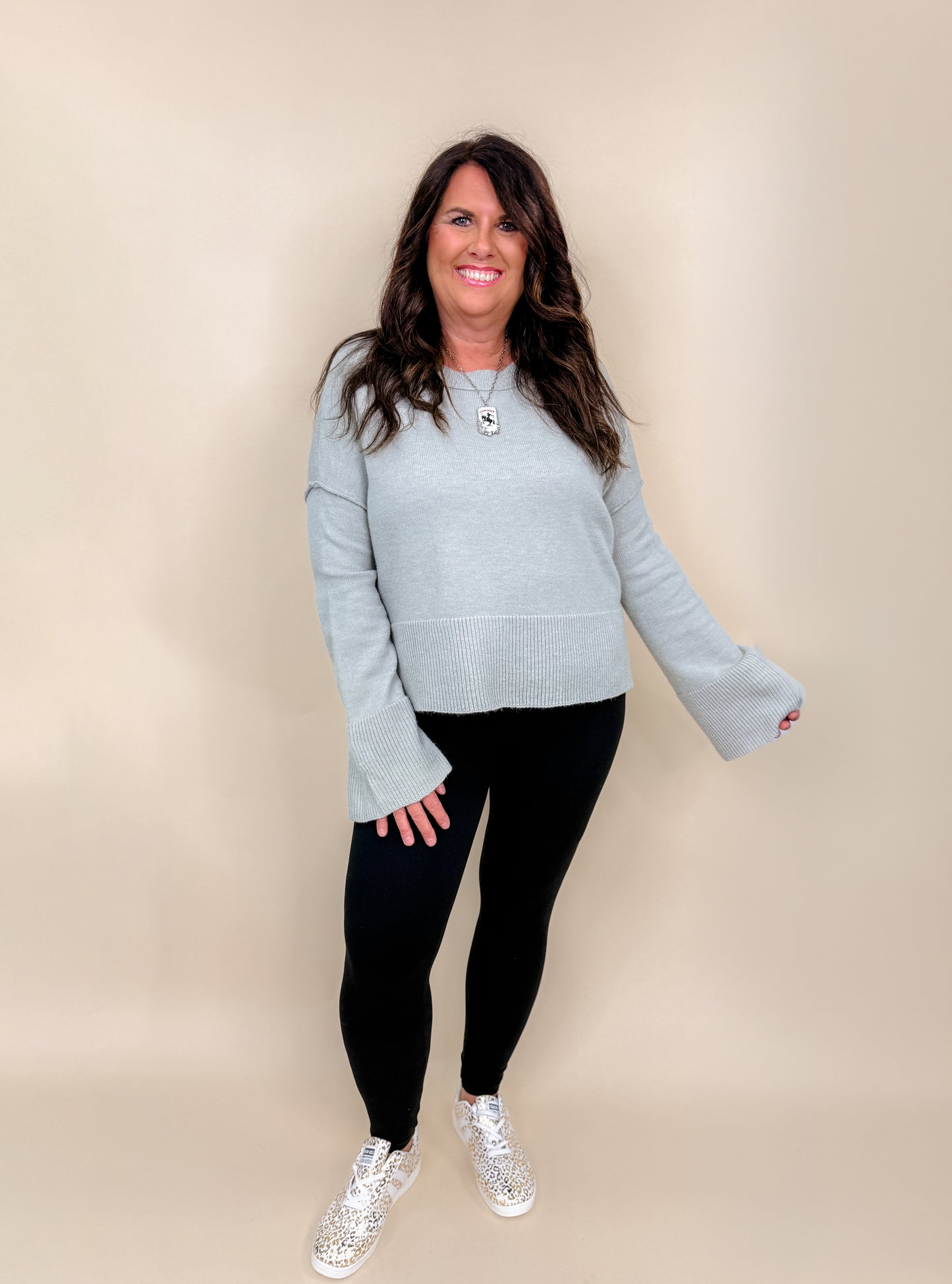 Solid Color Flared Sleeves Sweater