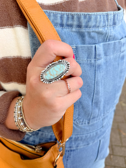 Spirit Halo Turquoise Stone Ring in Vintage Teal