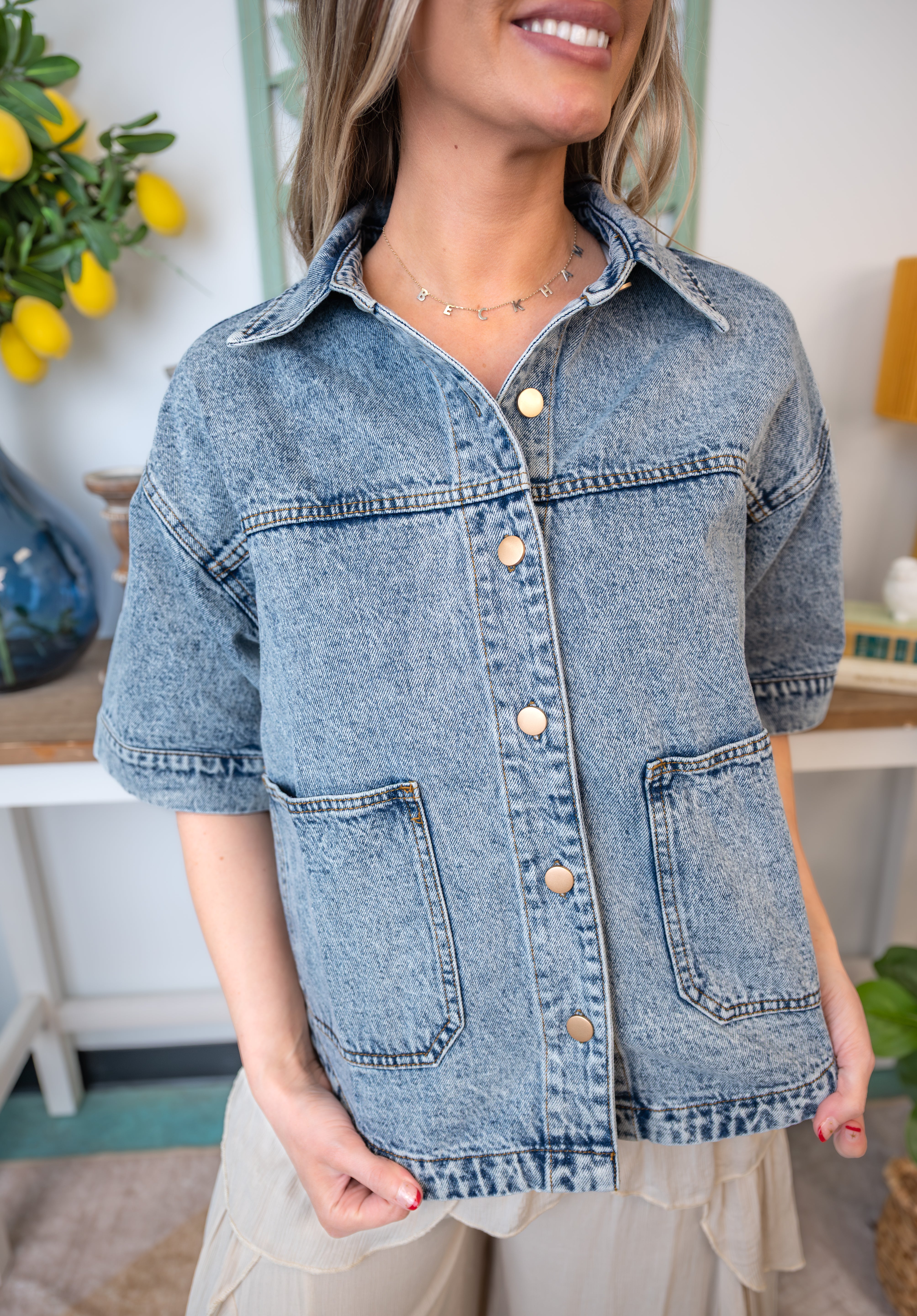Square-Pocket Vintage Denim Jacket