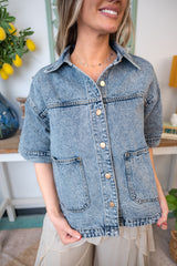 Square-Pocket Vintage Denim Jacket