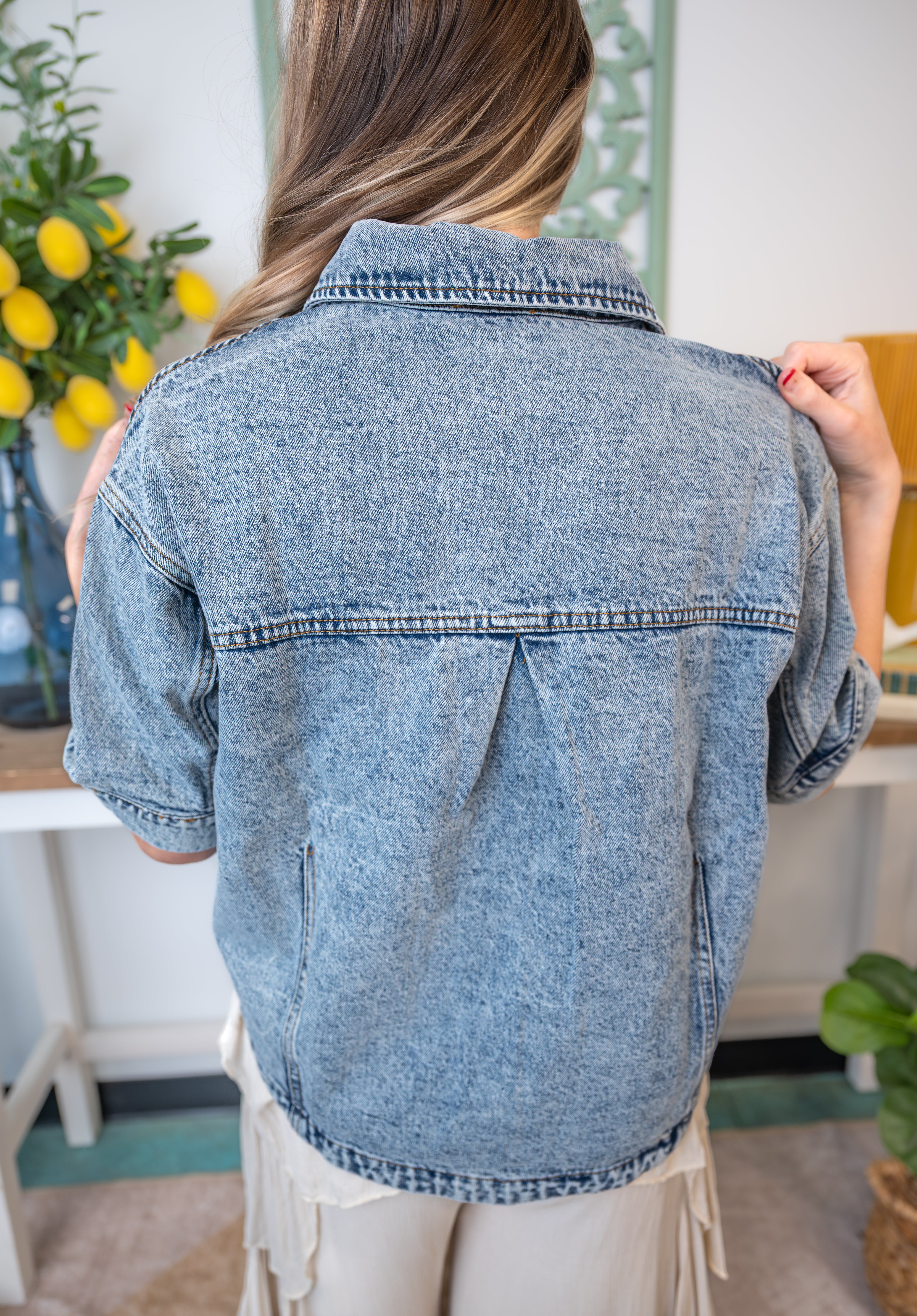 Square-Pocket Vintage Denim Jacket