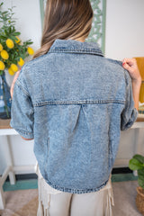 Square-Pocket Vintage Denim Jacket
