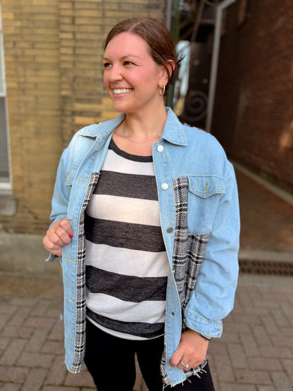 Stripe Print Brushed Top, Thumb Cuffs - DOORBUSTER