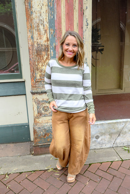 Stripe Print Brushed Top, Thumb Cuffs - DOORBUSTER