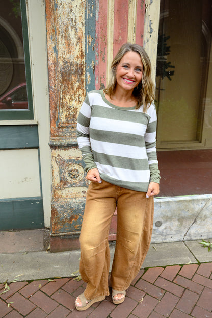 Stripe Print Brushed Top, Thumb Cuffs - DOORBUSTER