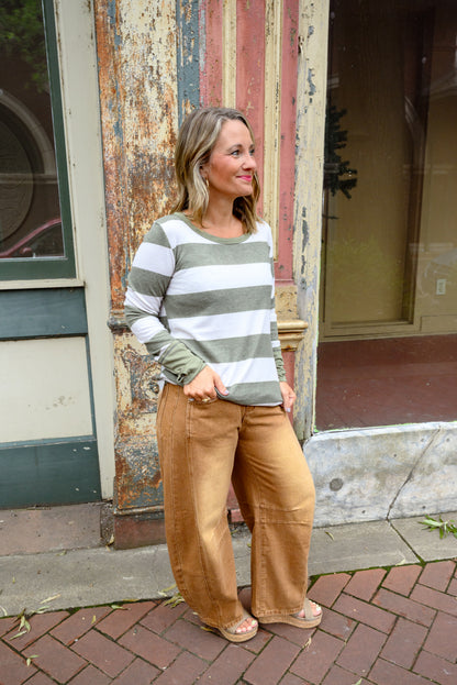 Stripe Print Brushed Top, Thumb Cuffs - DOORBUSTER