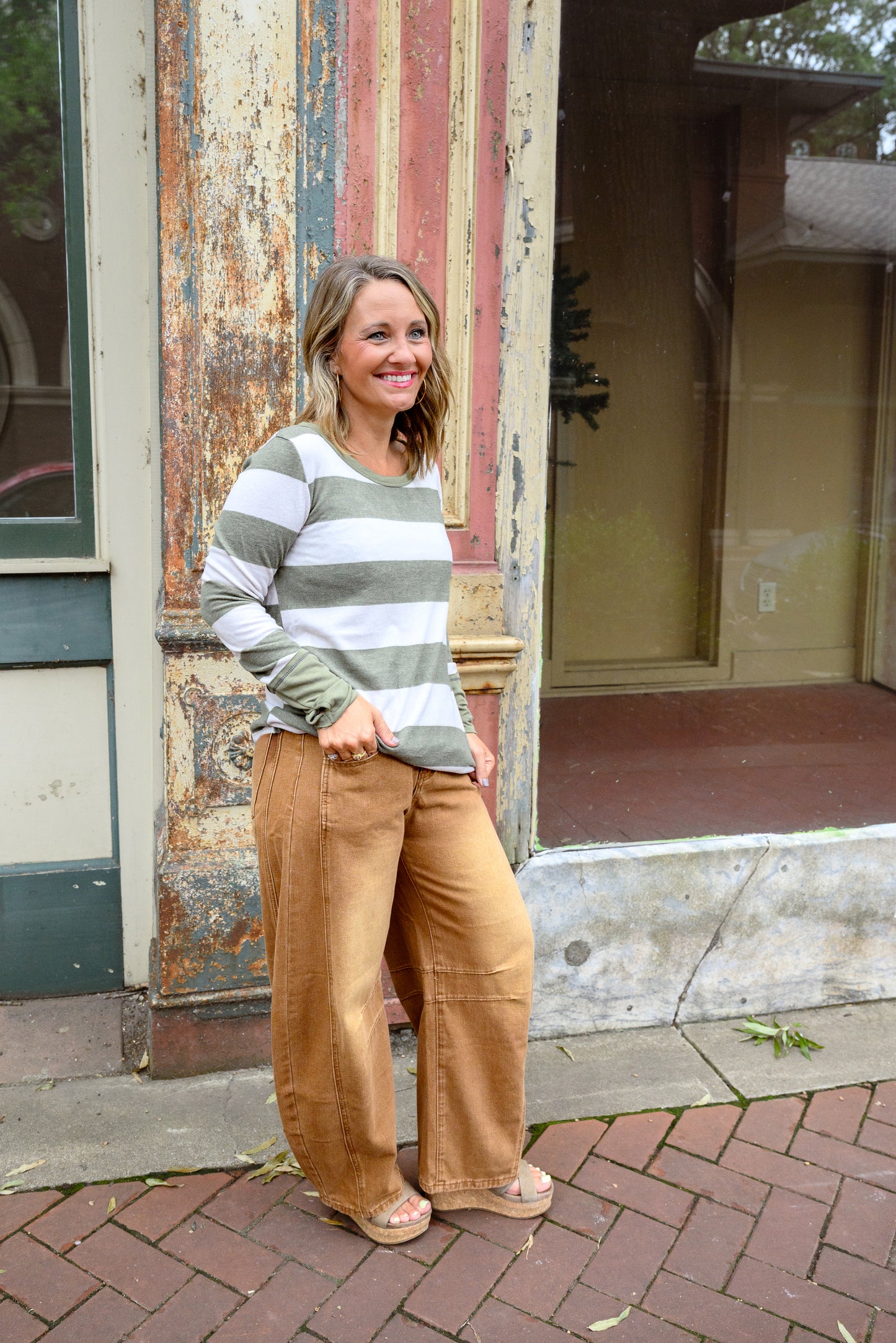 Stripe Print Brushed Top, Thumb Cuffs - DOORBUSTER