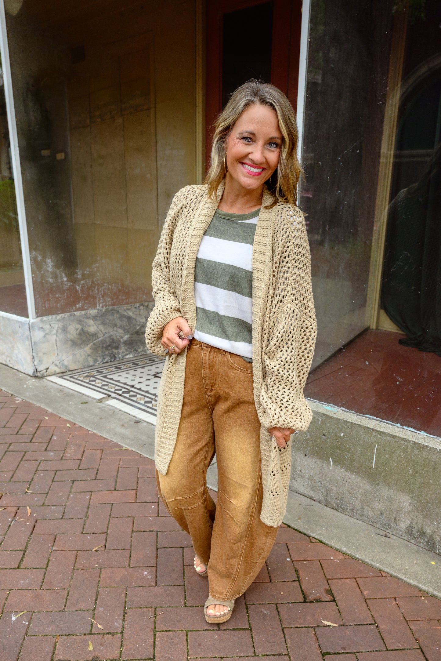 Stripe Print Brushed Top, Thumb Cuffs - DOORBUSTER