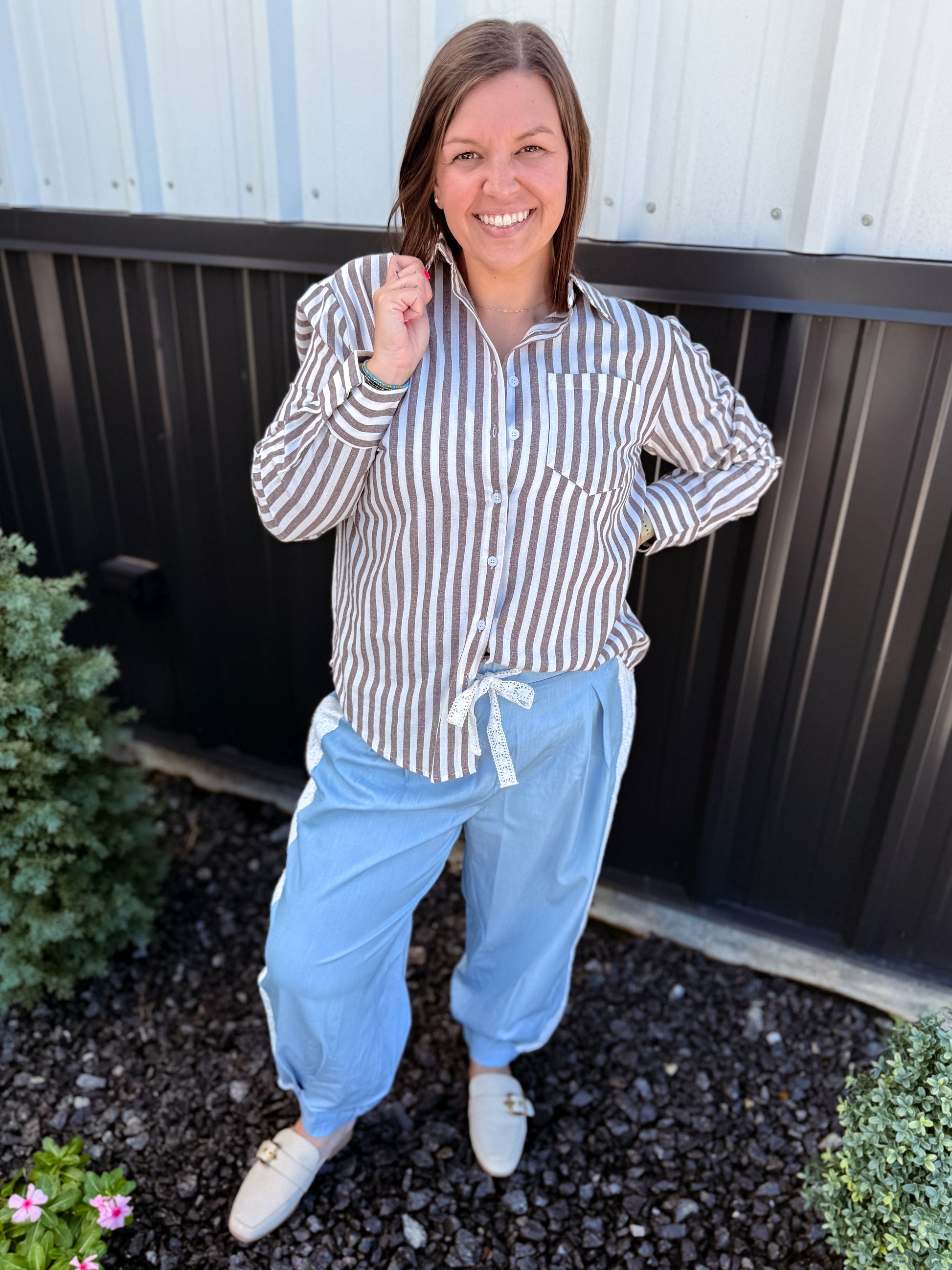 Striped Collared Shirt Top